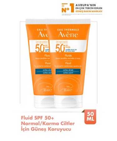 Avene Fluide SPF 50+ High Protection Sun Cream for Normal or Combination Skin 50 ml x2