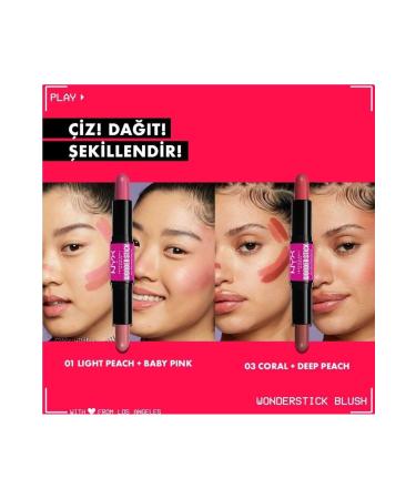 NYX Professional Makeup Wonder Stick Double-Ended Cream Blush Stick Light Peach and Baby Pink - Buy Online on GoSupps.com