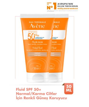Avene Tinted Fluid SPF 50+ Tinted Sunscreen for Normal or Combination Skin 50 ml x2 DKUr n317