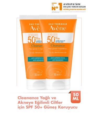 Avene Cleanance SPF 50+ High Protection Sun Cream for Oily and Acne Prone Skin 50 ml x2