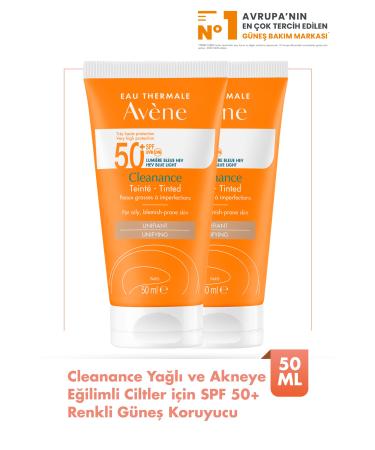 Avene Cleanance Tinted SPF 50+ Tinted Sunscreen for Oily and Acne Prone Skin 50 ml x2