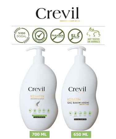 Crevil Sulfate-Free Paraben-Free Keratin Natural Hair Care Set-(KERATIN SHAMPOO 700 ML HAIR CONDITIONER 650 ML)