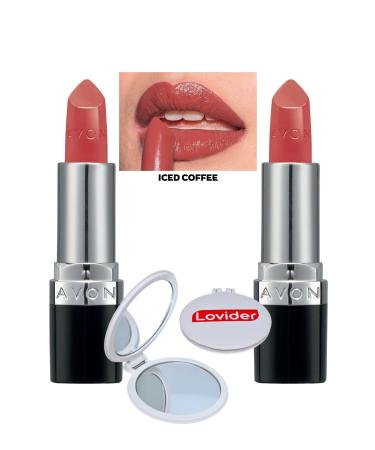 Avon Ultra Creamy Lipstick Iced Coffee 2 Pack + Lovider Pocket Mirror Gift