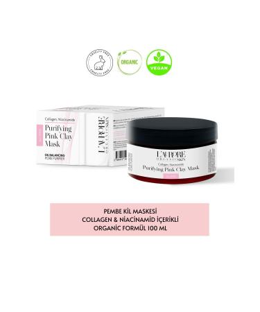 Laurore Organic Skin Pink Clay Mask Collagen & Niacinamide Organic Formula 100 Ml. Oil Balancing Pore Tightening