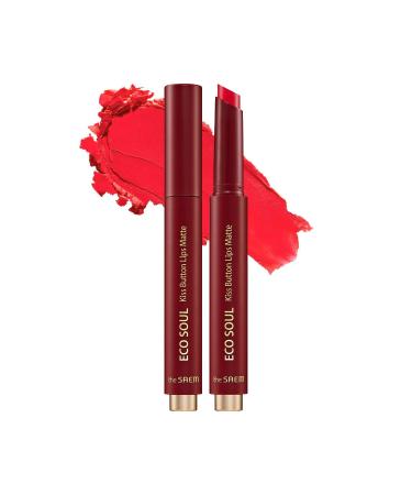 The Saem Eco Soul Kiss Button Lips Matte /Long-Lasting Matte Lipstick - 01 Neon Coral