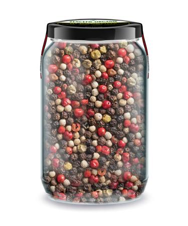 Ginger Organic Colored Black Pepper A Jar 660 cc. 4 Color Mix Black Peppercorn in Glass Jar 4 Color Peppercorn