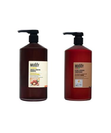 Muddy Weak Dry Hair Cabin Argan & Keratin Shampoo 1000ml + Repairing B-tox & Keratin Conditioner Cream 1000ml