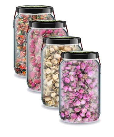 Ginger Organic 4 Types of Bud Rose Dried Pink White Red Orange Color Rose Jar 660 cc. x4 Glass Jar