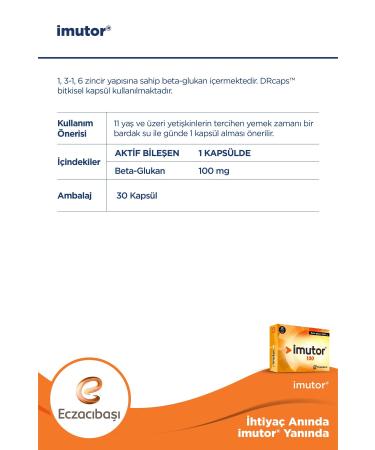Imutor Eczacba Beta Glucan 100 Mg 30 Capsules - Buy Online on GoSupps.com