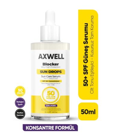 AXWELL Blocker SPF 50+ Water Resistant High UVB+UVA Protection Collagen Content 50ml Sun Serum