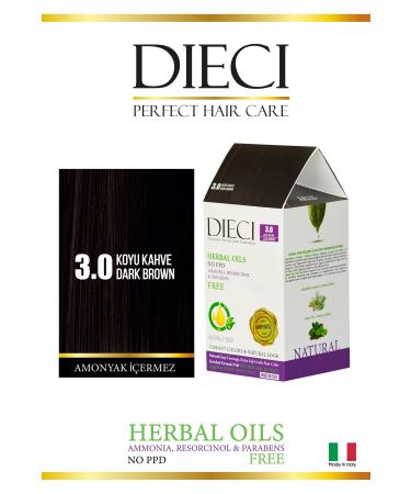 Dieci Ammonia Free Kit Hair Dye 3.0 Dark Brown