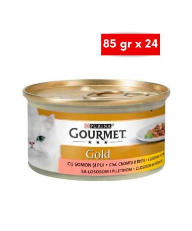 Gourmet Gold Piece Meat Sauce Salmon Chicken Cat Canned Food 85 gr X 24 Pieces