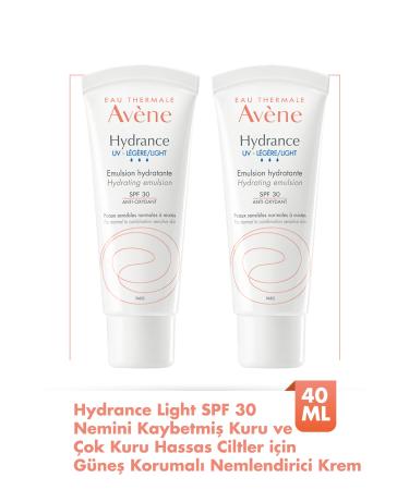 Avene Hydrance LIGHT SPF30+ Moisturizing Cream with Sun Protection for Normal Skin with Dehydration 40 ml x2