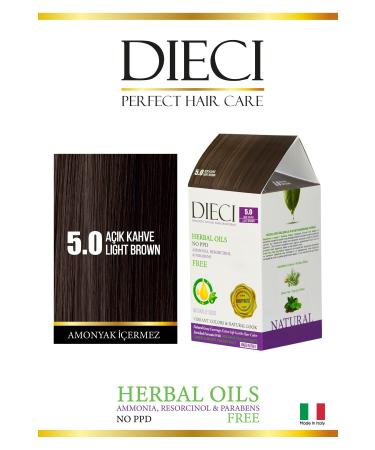Dieci Ammonia Free Kit Hair Dye 5.0 Light Brown