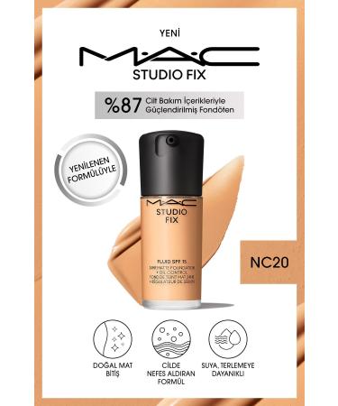 Mac RENEWED FORMULA STUDIO FIX FLUID SPF 15 MATTE FOUNDATION-NC20 30 ML..