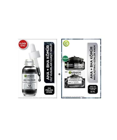 Garnier Pure & Clean Charcoal Mattifying Moisture Cream 50ml & Aha Bha Anti-Imperfection Serum 30ml