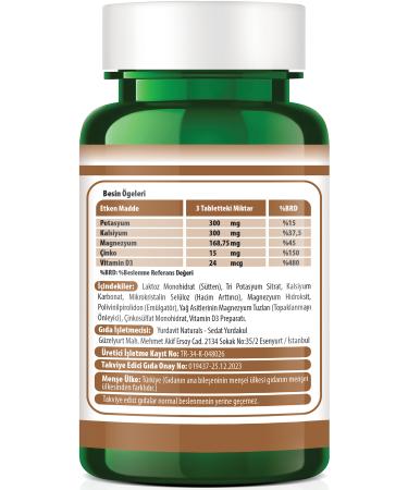 Yurdavit Calcium Magnesium Potassium Kalium Zinc Vitamin D3 100 Tablets - Buy Online on GoSupps.com