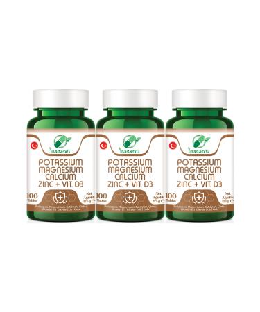 Yurdavit Potassium Magnesium Calcium Zinc Vitamin D3 3x100 Tablets