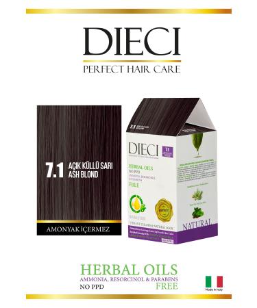 Dieci Ammonia Free Kit Hair Dye 7.1 Light Ash Blonde