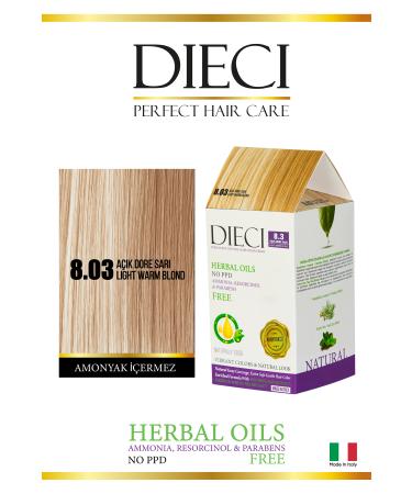 Dieci Ammonia Free Kit Hair Dye 8.03 Light Golden Blonde