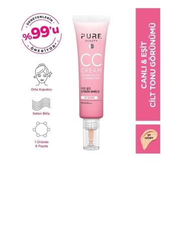 PURE BEAUTY CC Cream Spf50 Pa+++ Ivory paraben free 30 ml Pinkrain
