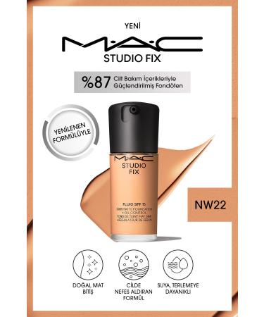 Mac NEW NATURAL MATTE FINISH STUDIO FIX FLUID SPF 15 MATTE FOUNDATION-NW22 30 Ml