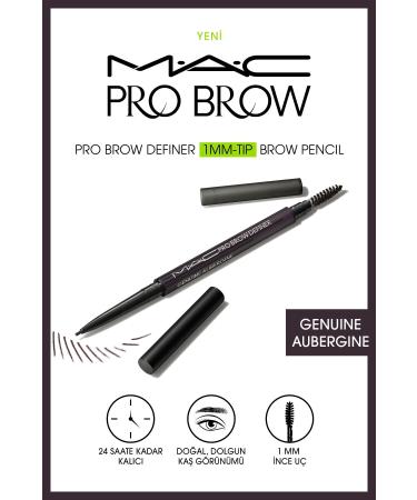 Mac GENUINE AUBERGINE - 24 Hours Lasting Pro Brow Definer 1mm Tip Brow Pencil Eyebrow Spoolie