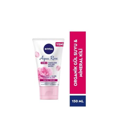 NIVEA Aqua Rose 3in1 Facial Cleansing Peeling Mask Organic Rose Water Hyaluron Mineral Clay 150 Ml