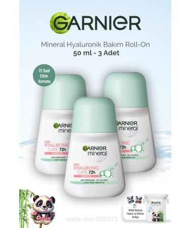 Garnier 3 Pieces Garnier Mineral Hyaluronic Care 72H Roll-On 50 ml and ROSIE