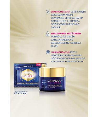 NIVEA Luminous630 Anti-Spot Night Care Face Cream 50ml Hyaluronic Acid All Skin Types - Buy Online on GoSupps.com