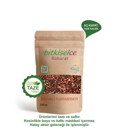 herbalce Premium Quality Indispensable for Tables Colorful Black Pepper Grains 200 Gr.