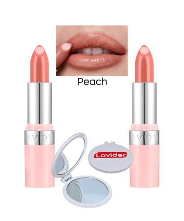 Avon Hydramatic Shimmer Lipstick - Peach 2 Pack + Lovider Pocket Mirror