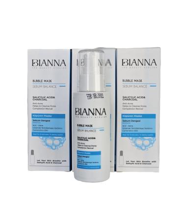 Bianna Foaming Mask Bubble Mask Sebum Balance Salicylic Acid and Charcoal X 3 Pieces 75ml