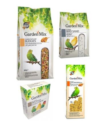 Gardenmix Budgie Care Kit 4-Piece Honey Bird Food 1 Kg - Beak Stone-Honey Bird Cracker-Bird Sand