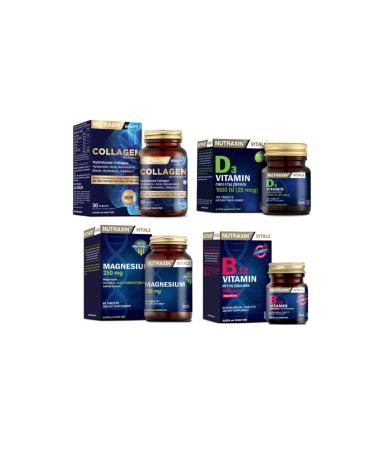 Nutraxin Collagen Supplement 30 Tablets + Magnesium 250 Mg 60 Tablets + Vitamin B12 60 Sublingual + Vitamin D3 120 Tablets
