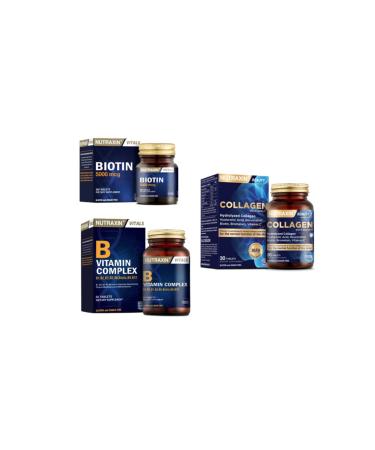 Nutraxin Collagen Supplement 1050 Mg 30 Tablets + B Vitamin Complex 60 Tablets + Biotin 5000 Mcg 30 Tablets
