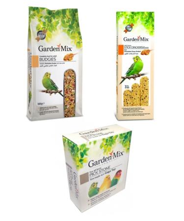 Gardenmix Budgie Care Kit 3-Piece Honey Bird Food 1 Kg - Beak Stone-Honey Bird Cracker