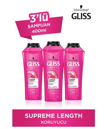 Gliss Supreme Length Protective Shampoo - With Biotin Complex and Peony Flower Extract 400 ml X 3 Pcs