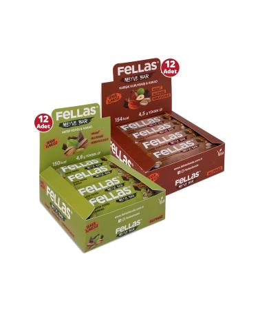 Fellas Fruit Bar 40 G Super Double Box 24 Pieces - Pistachio X 12 Pieces + Mixed Nuts X 12 Pieces