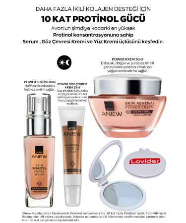 Avon Anew Power Set Face Serum 30ml + Eye Contour Cream 15ml + Power Face Cream 50ml + Lovider Pocket Mirror