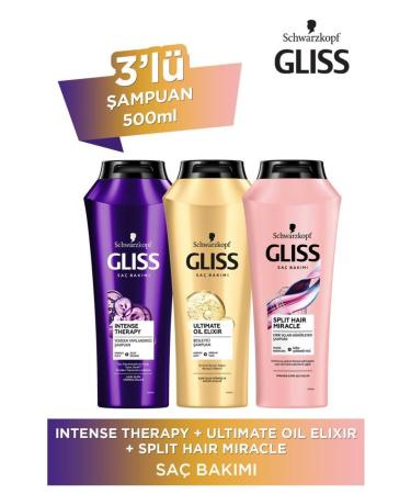 Gliss Intense Therapy Shampoo 500 ml Ultimate Oil Elixir 500 ml Shampoo Split Hair Miracle 500