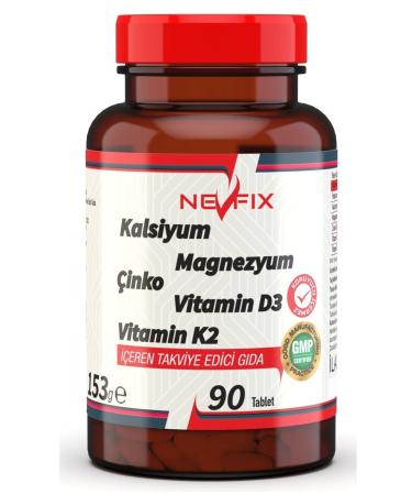 Nevfix 90 Tablets Calcium Magnesium Potassium Kalium Zinc Vitamin D3 Vitamin K2