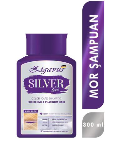 Zigavus Silver Anti-Orange Purple Shampoo for Blonde Platinum Hair Color Protector Keratin Cafein 300 ml