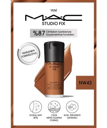 Mac 24 Hour Lasting Matte Foundation - Studio Fix Fluid Spf15 - Color: Nw43 - 30ml