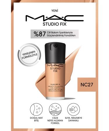 Mac 24 Hour Lasting Matte Foundation - Studio Fix Fluid Spf15 - Color: Nc27 - 30ml