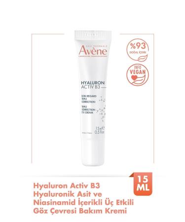 Avene Hyaluron Activ B3 Triple Effect Eye Contour Care Cream with Hyaluronic Acid and Niacinamide 15ml