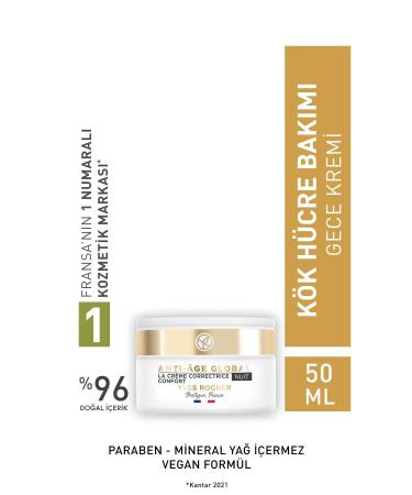 Yves Rocher ANTI-AGE GLOBAL SKIN SOOTHING AND BALANCING NIGHT CREAM-50ML DKHAIR1032