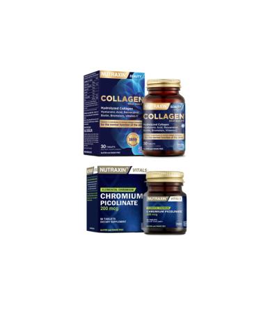 Nutraxin Hydrolyzed Collagen Hyaluronic Acid 30 Tablets + Chromium Mineral Containing Food Supplement 90 Tablets