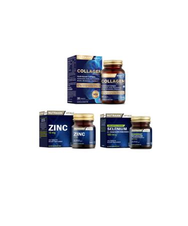 Nutraxin Hydrolyzed Collagen 30 Tablets Zinc Supplement 15 Mg 100 Tablets Selenium 100 Mcg 100 Tablets