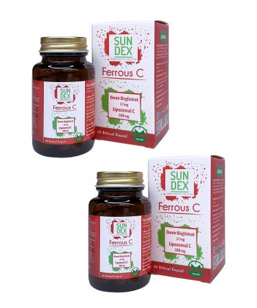 Sun Dex Family Health Since 2021 2 Pack Ferrous C Iron Bisglycinate + Liposomal C 60 Herbal Capsules